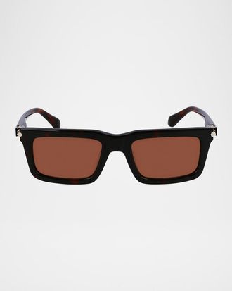 Ferragamo Men & apos;s Prisma Modified Acetate Rectangle Sunglasses, 53mm