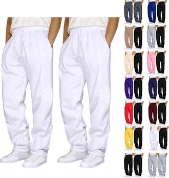 Generic 2 Piece Mens Joggers Bottoms Open Hem Tracksuit Bottoms Men Loose Fit Baggy Trousers for Gym Sports Activewear Lounge Pants Wide Leg Jogging Bottoms S