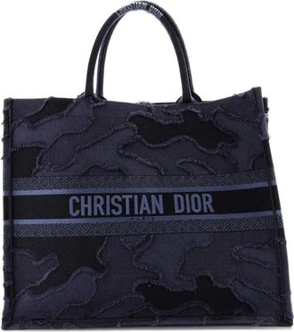 Dior Book Camouflage Embroidered Canvas Large tote bag - Blu