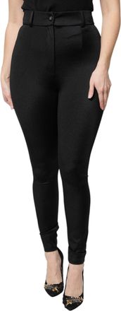 Dolce & Gabbana Womens Black Nylon High Waist Slim Fit Pants Elastane