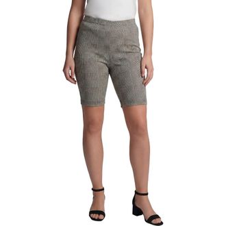 Jessica London Everyday Stretch Cotton Bike Short in Black Ivory Glen Plaid at Nordstrom, Size 36