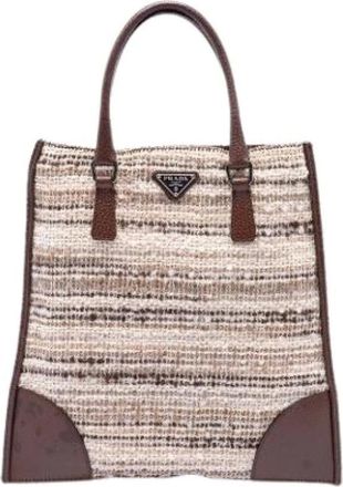 Prada Pre-owned Tote Bags, female, Beige, Size: ONE SIZE Pre-owned Tweed Tote Bag