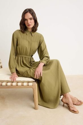 Trendyol Modest Dames Kaki Effen Maxi Lang Recht Modest Jurken