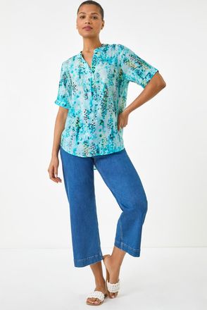 Roman Abstract Buttoned V-Neck Top
