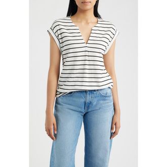 Bobeau Dolman Sleeve Piqu&eacute; T-Shirt in Ivory/black at Nordstrom, Size X-Large