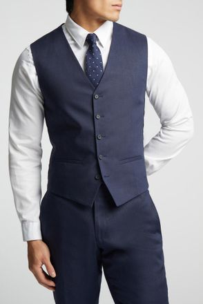 Alex Mens Linen Tailored Fit Waistcoat - Navy - Size 48 Regular