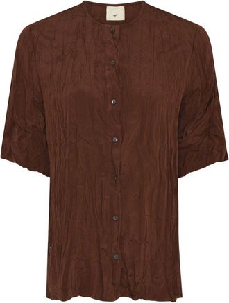 Julie Fagerholt - Heartmade Overhemden, Dames, Bruin, XS, Spandex, Bruine Zijden Blouse met Knopen