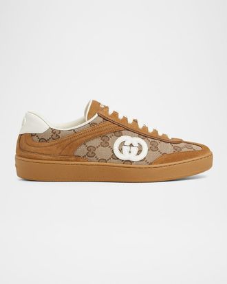 Gucci G75 Suede and Leather GG Sneakers