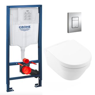 GROHE Pack Cisterna Rapid Sl + Taza Villeroy&boch Architectura Sin Desag&uuml;e Directflush Fijaciones Invisibles + Tapa + Placa - Grohe