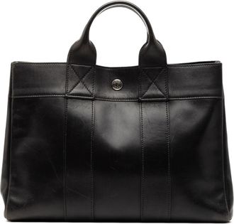 Herm&egrave;s Black Evercalf Leather Handbag Tote Bag (Pre-Owned)