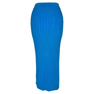Galvan London Ribbed-Knit Midi Skirt in Blue Viscose