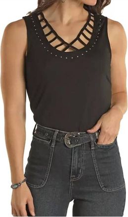 Panhandle Strappy Tank With Rhinestone Sleeveless Top In Black