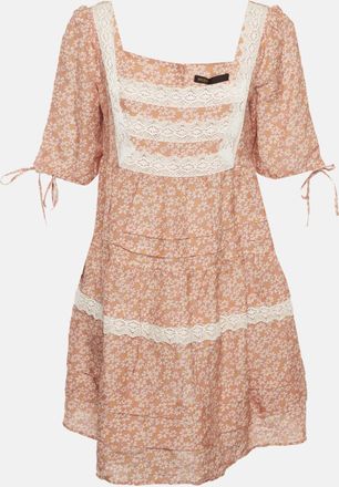 Maje Orange Floral Printed Linen Blend Lace Braid Dress