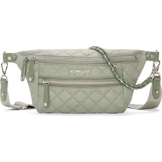 MZ Wallace Small Crosby Quilted Nylon Convertible Sling Bag in Agave Green at Nordstrom