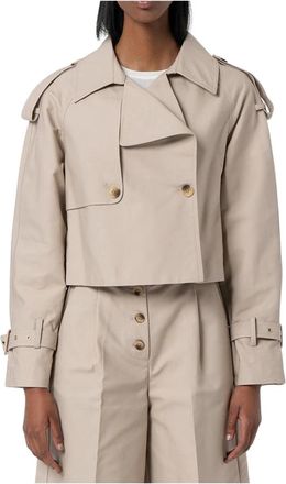 Fracomina Trench Coats, female, Beige, Size: XL Trench Cropped Made in Cotton