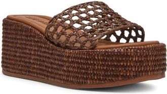 Steve Madden Brandy Platform Wedge Slide Sandal in Brown Raffia at Nordstrom, Size 8.5