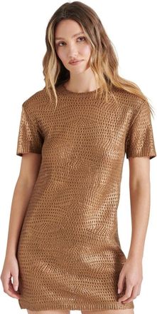Steve Madden Santana Mini Dress Womens Caramel Cafe Crochet Round Neck PALL336