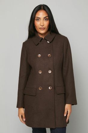 Wallis Womens Petite Double Breasted Pea Coat - Chocolate - Size 14 UK