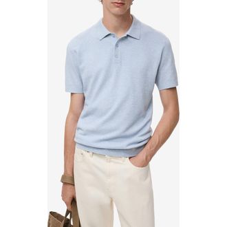 Mango Slim Fit Knit Polo in Aqua Blue at Nordstrom, Size Large