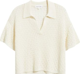 Bella Dahl Openwork Johnny Collar Crop Knit Top in Sand Stone at Nordstrom, Size X-Small