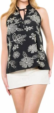 THML Clothing Sleeveless Flower Embroidered Top In Black