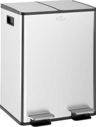 HOMCOM Homcom - Cubo De Basura De Cocina Con 2 Compartimentos 2x20l Papelera De Cocina De Acero Inoxidable Con Pedal Tapas De Cierre Suave Y Cubo Extra&iacute;ble P