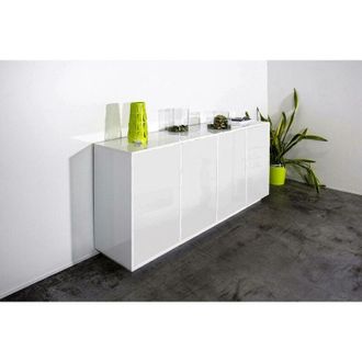 Dmora Aparador Dn&aacute;nde, Aparador De Cocina Con 4 Puertas, Buffet De Sal&oacute;n, 100% Made In Italy, Cm 180x41h86, Blanco Brillo - Dmora
