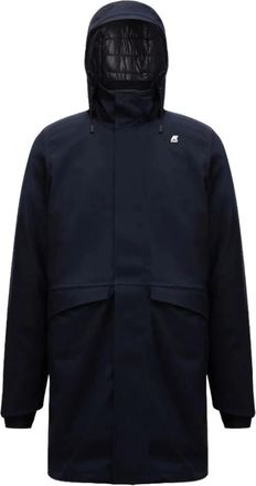 K-Way Blauwe Gewatteerde Jas met Afneembare Capuchon - Heren - Parka Jassen - Blauw - XL - Polyester - Jassen