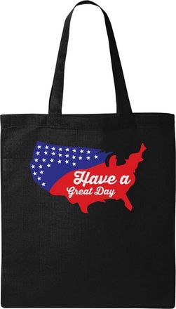 Generic Have A Great Day United States Of America Flag Map Graphic Natural Ecological Cotton Tote Bag Black