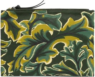 Inou&iuml; Editions leaf-print clutch bag - women - Cotton/Leather - One Size - Green