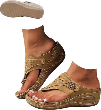 Generic 2026 Summer Womens Orthopedic Sandals Arch Support Wedge Slip On Beach Flip Flops, Vintage Wide Width Casual Boho Slippers, Dressy Comfort Sandals (Br