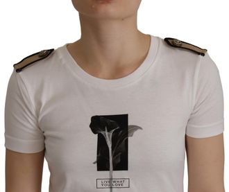 Dolce & Gabbana Womens White Black Roses Crewneck Cotton T-Shirt