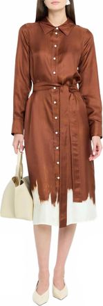 Proenza Schouler Amaya Double-Printed Tie Waist Silk Twill Dress In Sienna Multi