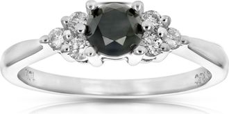 Vir Jewels 0.70 cttw Black and White Diamond 3 Stone Ring 10K White Gold Bridal