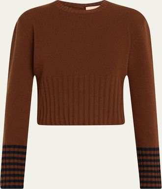 Plan C Contrast Cuffs Long-Sleeve Crewneck Knit Sweater