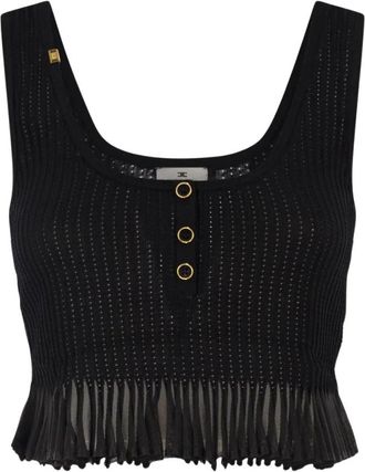 Elisabetta Franchi Top in maglia &agrave; jour - Dames - Tops zonder mouwen - Zwart - XS - Polyester - Tops