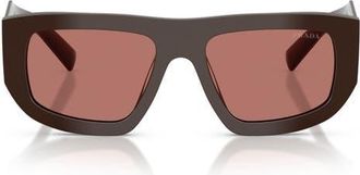 Prada 53mm Irregular Shield Sunglasses in Cigar/bordeaux at Nordstrom