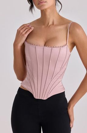 House of CB Cadie Satin Corset Top in Blush Pink at Nordstrom, Size X-Large