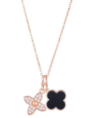 Adornia Adornia 18K Rose Gold Plated Mother Of Pearl Cz Black Double Clover Necklace