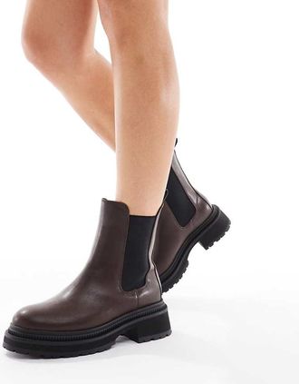 London Rebel Emma - Stivaletti Chelsea con suola spessa color cioccolato a pianta larga-Marrone