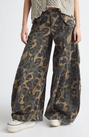 R13 Siouxsie Field Leopard Print Cargo Pants in Multi Brown Leopard at Nordstrom, Size 27