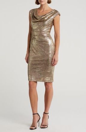 Connected Drape Neck Side Pleat Sheath Dress in Flax at Nordstrom Rack, Size 14