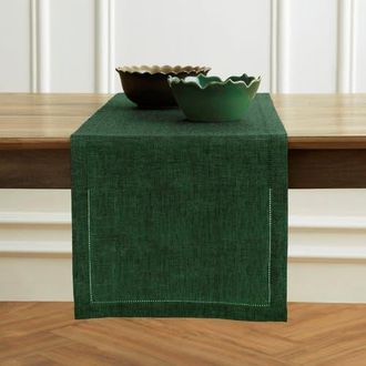 Solino Home Linen Table Runner for Dining Table, Holiday and Everyday Table Decor - Milan in Forest Green at Nordstrom, Size Xx-Large