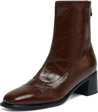 Generic Womens Square Toe Ankle Boots With Back Zipper Chunky Block Heels Comfortable Non-Slip Durable PU Leather For Daily Street Office Fall Winter Wear,Bro