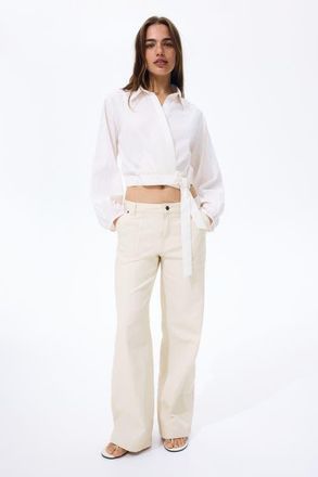 H&M Wide Twill Trousers in Light Beige at Nordstrom, Size 10