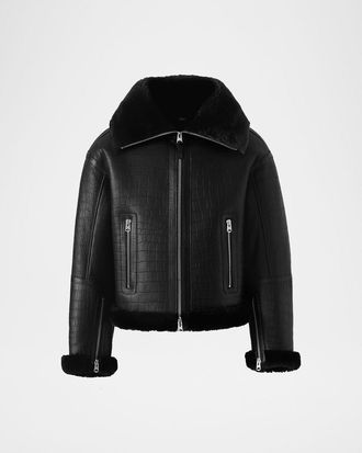 Mackage Men & apos;s Memphis Croc-Effect Oversized Shearling Jacket