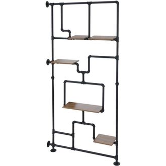 Hhg Divisorio con ripiani HHG-617, scaffale da soggiorno, metallo industriale melaminico MVG 203x100x20 cm, marrone scuro