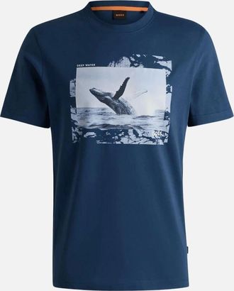 HUGO BOSS Mens Te_Dunetrace Photographic Print Blue T-Shirt - Size: 38