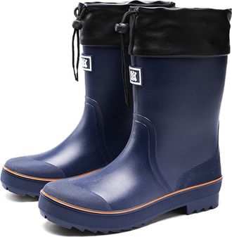 Pangolin Mens Fashion Casual Drawstring Mouth Medium Wellington Boots Slip Resistant Ventilation Water Shoes Outdoor Waterproof Rubber Chelsea Rain Boots Blue-