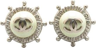 Chanel 2003 CC zilverkleuren oorclips met imitatieparels - Wit